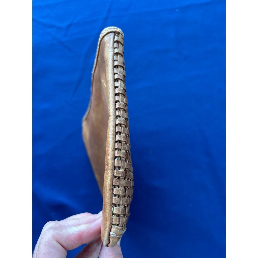 Patricia Nash Tan Woven Leather Wristlet Pouch Clutch Bag Wallet Boho